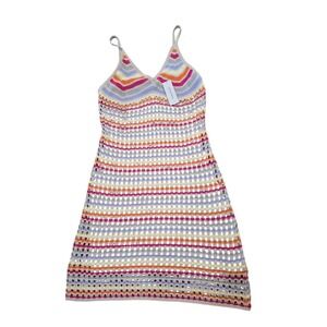 Francescas‎ Colorful Striped Crochet Knit Mini Dress Sleeveless Medium NWT